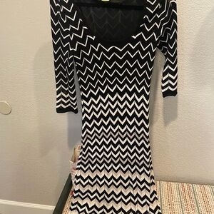 White House Black Market Black and White Chevron Midi Dress